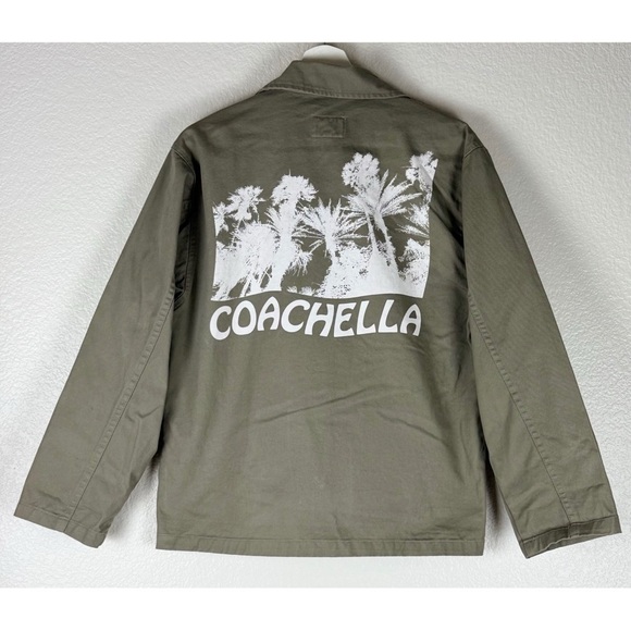 Coachella Army Green Heavy Weight Button Up Graphic Palm Trees Jacket size Small - Picture 11 of 12